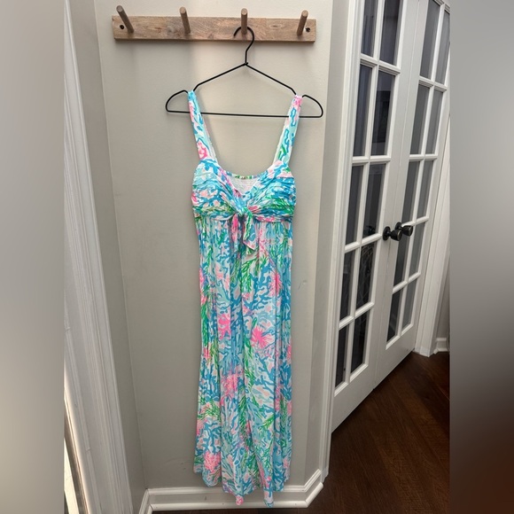 Lilly Pulitzer Sabrinah Midi Sleeveless Dress Coral Bay Blue White Pink Green - Picture 2 of 11